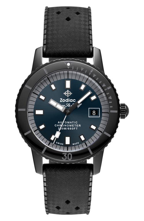 Zodiac Ceramic Compression Diver Automatic Rubber Strap Watch, 41mm In Black