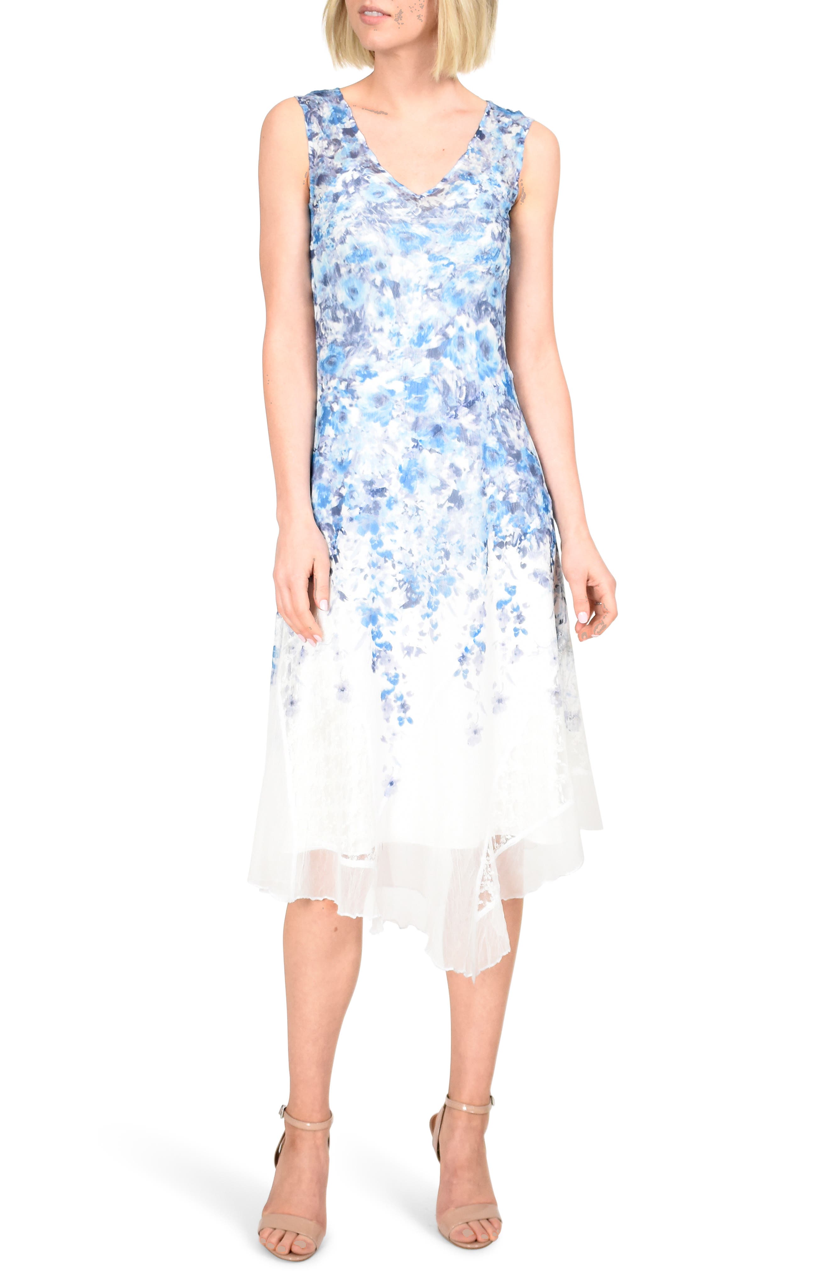 Komarov Asymmetrical Hem Charmeuse Dress With Shawl, Blue