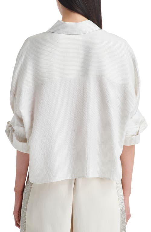 Shop Twp Next Ex Metallic Stripe Crop Silk Button-up Shirt In Ivory