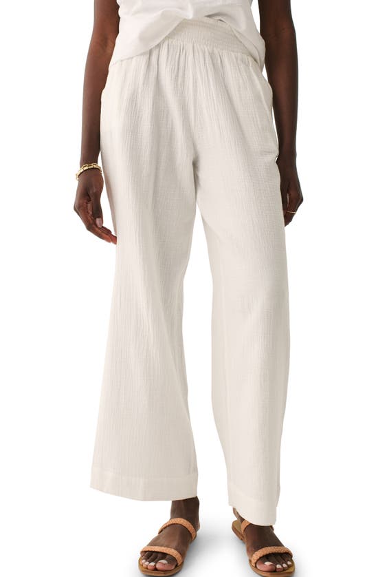 Shop Faherty Dream Organic Cotton Gauze Wide Leg Pants In White
