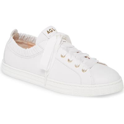 Agl Ruffle Top Lace-Up Sneaker, White