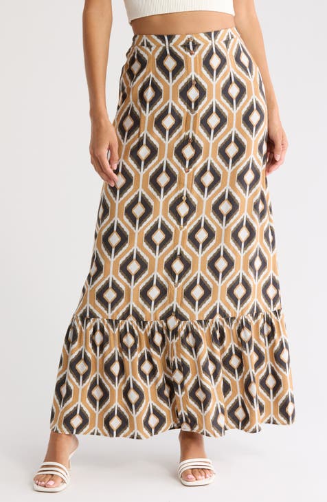 Paisley Button Front Maxi Skirt