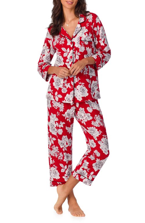 BedHead Pajamas Print Stretch Organic Cotton Jersey Crop Pajamas in Camellias 