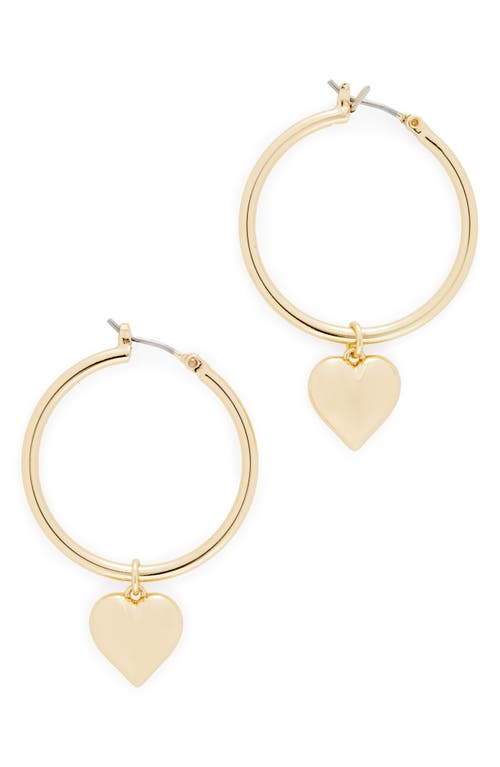 AllSaints Heart Charm Drop Hoop Earrings in Gold