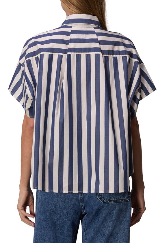 Shop Rag & Bone Martha Stripe Short Sleeve Cotton Poplin Button-up Shirt In Dark Blue Stripe