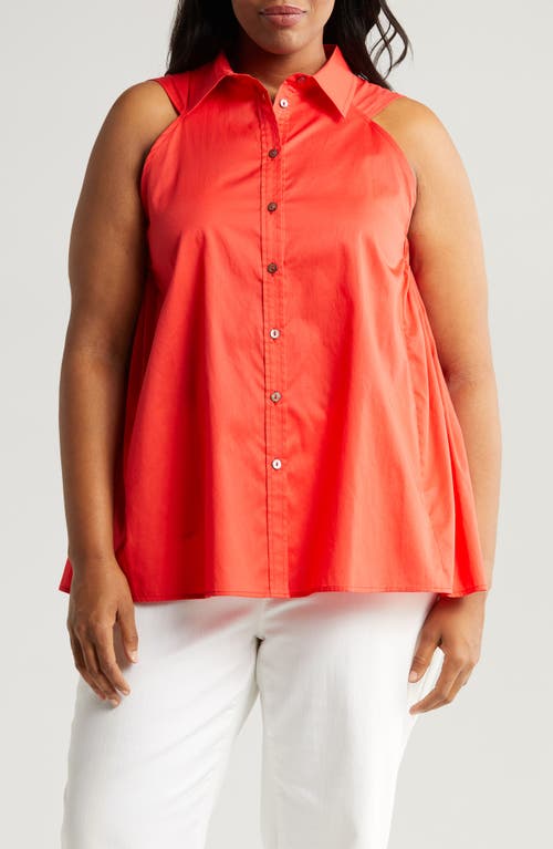 Ziva Sleeveless Button-Up Shirt in Poppy Red