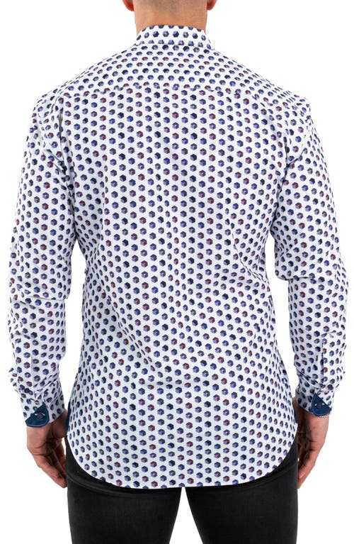 Maceoo Einstein Cuboid Print Stretch Button-up Shirt In White