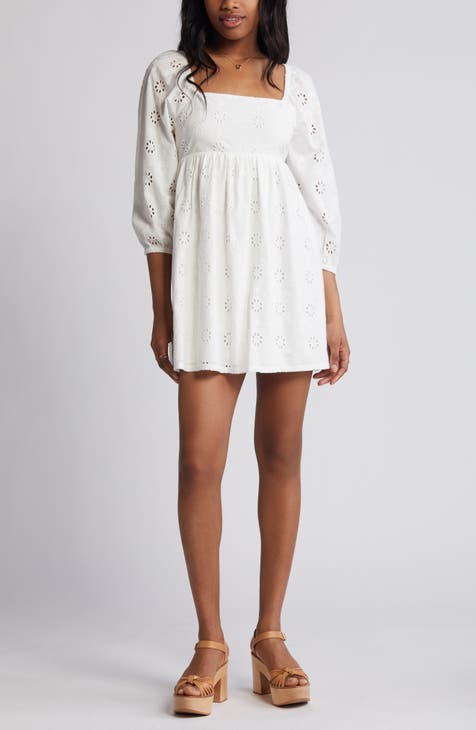 3/4 Sleeve White Dresses