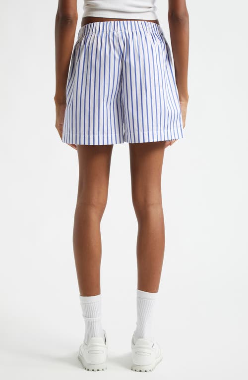 Shop Sporty And Rich Sporty & Rich Stripe Cotton Poplin Shorts In Navy/white Large Stripe