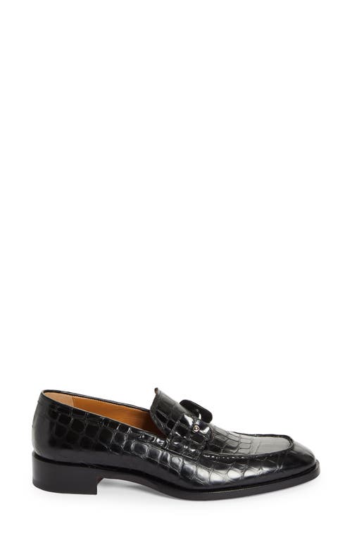 Shop Christian Louboutin Chambelimoc Ali Croc Embossed Loafer In Black