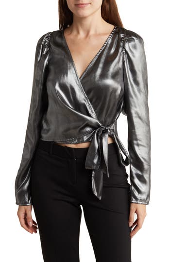 Vero Moda Scarlet Long Sleeve Wrap Top In Silver