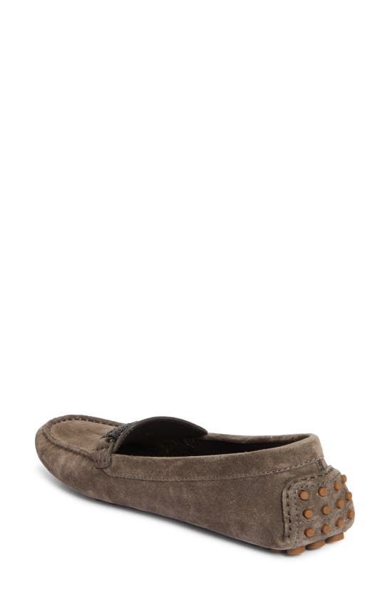 Brunello Cucinelli Suede Monili Driver Loafers In Dark Grey