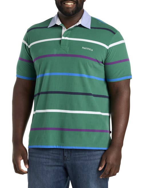 Shop Nautica Striped Rugby Polo Shirt In Greenleaf