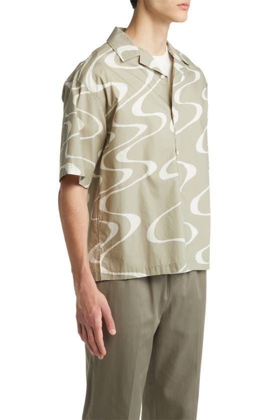 Shop Frame Abstract Wave Print Short Sleeve Button-up Camp Shirt In Sand Beige Print