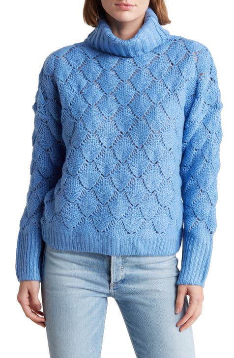 Bubble Stitch Open Knit Turtleneck Sweater