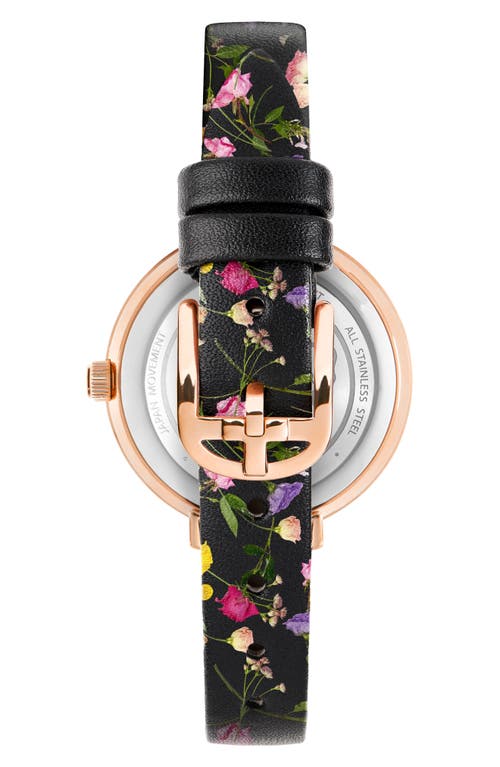 Shop Ted Baker London Ammy Floral Leather Strap Watch, 34mm In Rose Gold/black/floral