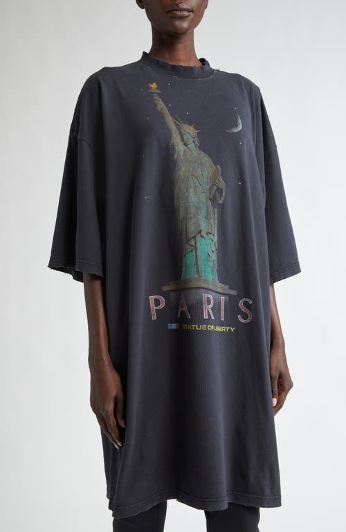 Balenciaga Paris Liberty Distressed T-shirt In 1083 Faded Black