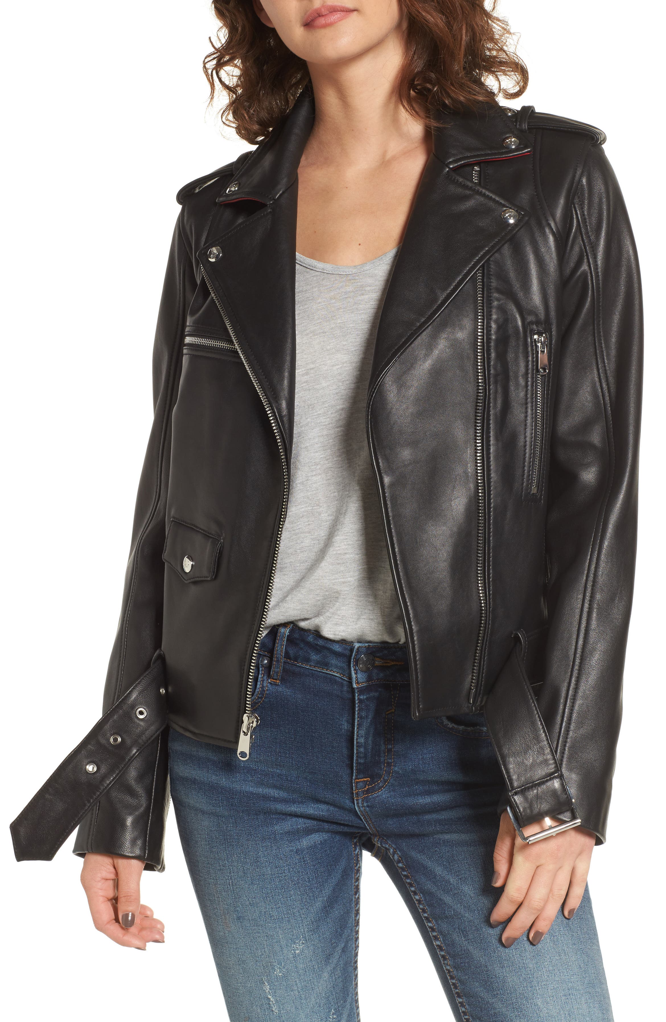 Sam Edelman Contrast Trim Leather Moto Jacket | Nordstrom