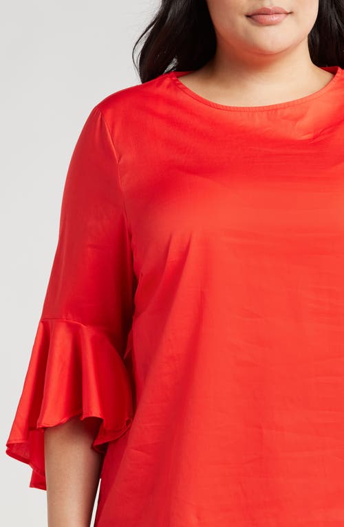 Shop Harshman Malena Flutter Sleeve Cotton Top In Poppy Red