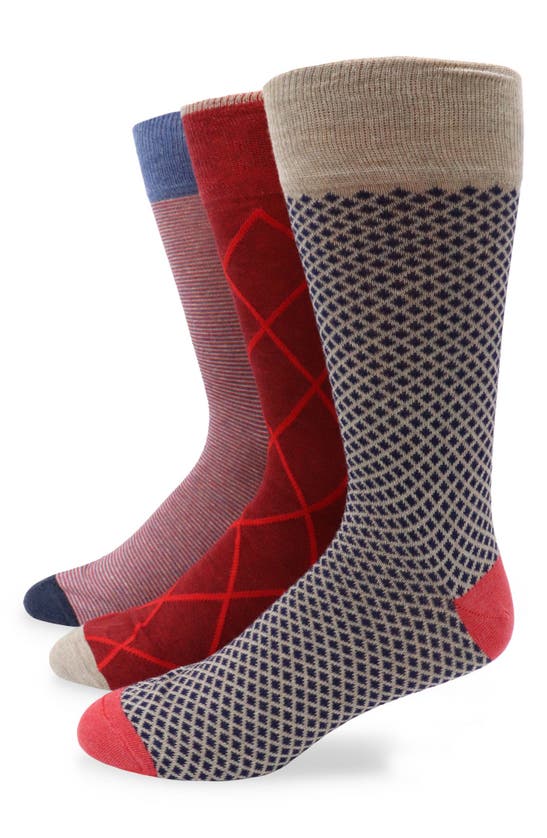 Shop Lorenzo Uomo 3-pack Assorted Socks In Fire Red