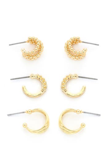 Panacea Set Of 3 Assorted Hoop Earrings In Gold