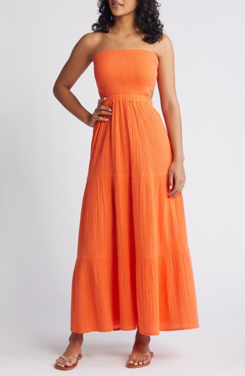 Premium Surf Strapless Cutout Maxi Dress in Bright Orange