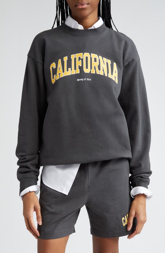 Shop Sporty And Rich California Cotton Graphic Sweatshirt In Faded Black