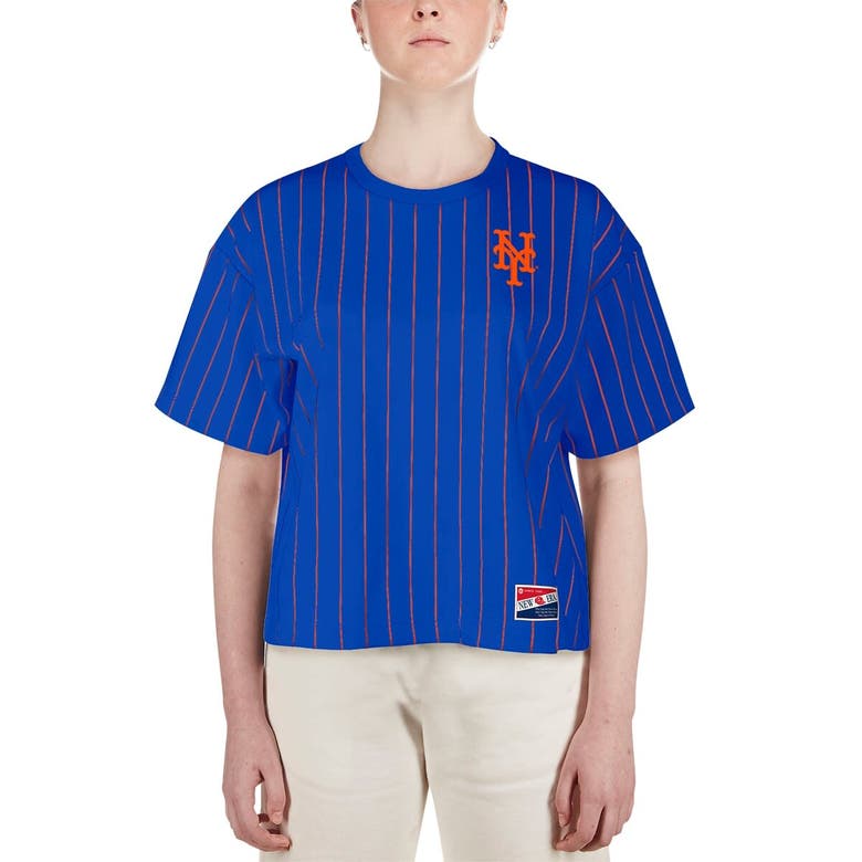 Shop New Era Royal New York Mets Boxy Pinstripe T-shirt