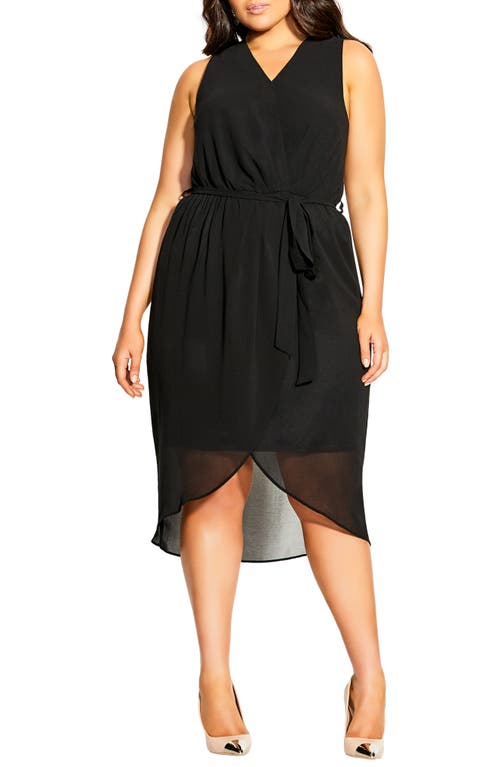 Shop City Chic Tie Belt Faux Wrap Dress In Black