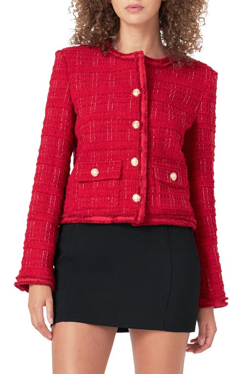 ENDLESS ROSE ENDLESS ROSE FRINGE TRIM TWEED JACKET 
