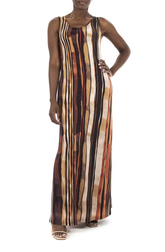 Nina Leonard Stripe Print Maxi Dress In Coffee Bean Multi