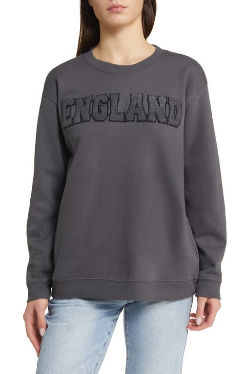 England Patch Cotton Blend Fleece Sweatshirt in Washed Black