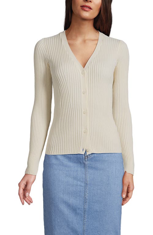 Shop Lands' End Fine Gauge Cotton Cardigan Sweater In Fresh Ivory