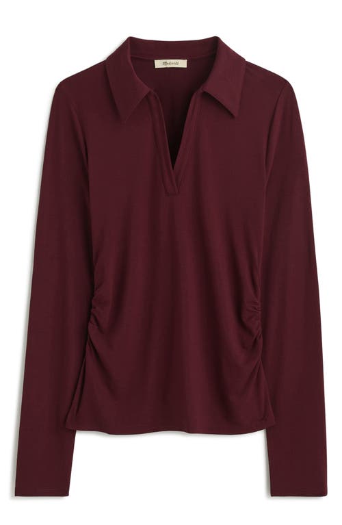 Shop Madewell Side Cinch Long Sleeve Polo Top In Dark Burgundy