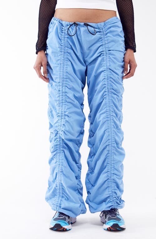 Ruched Low Rise Cotton Poplin Pants in Blue