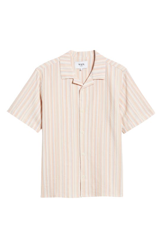 Shop Wax London Didcot Relaxed Fit Stripe Cotton Notched Collar Button-up Shirt In Orange Multi