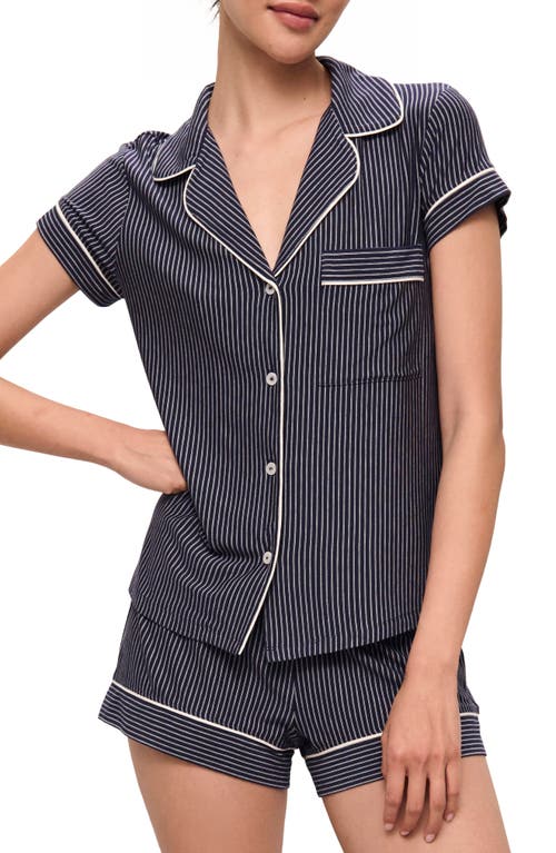 Shop Eberjey Sleep Chic Short Pajamas In Duo Stripe True Navy/ivory