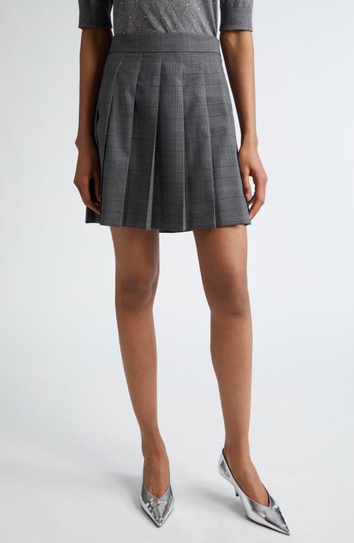 Max Mara Studio Alcuno Glen Plaid Pleated Miniskirt in Medium Grey 