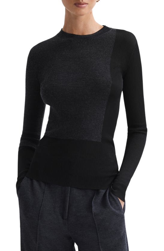 Reiss Black/charcoal Jude Hybrid Wool-silk Knit T-shirt In Black Charcoal