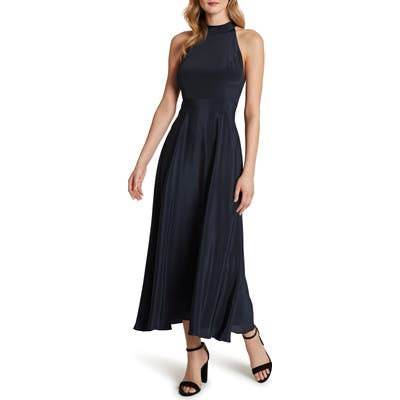 Tahari Halter Neck Satin Charmeuse Dress, Blue