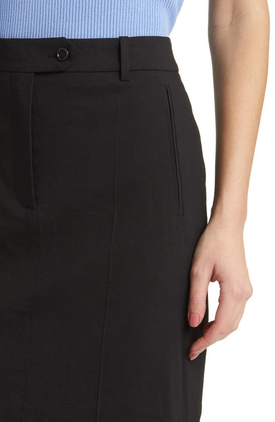 Shop Hugo Boss Boss Vemata Linen Blend Midi A-line Skirt In Black