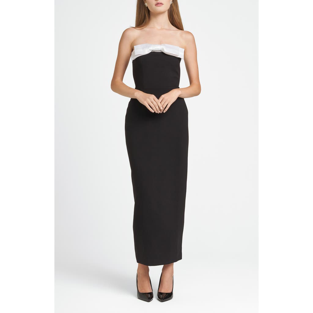WAYF x CHÉRIE MADELEINE Coco Bow Colorblock Strapless Dress in Black