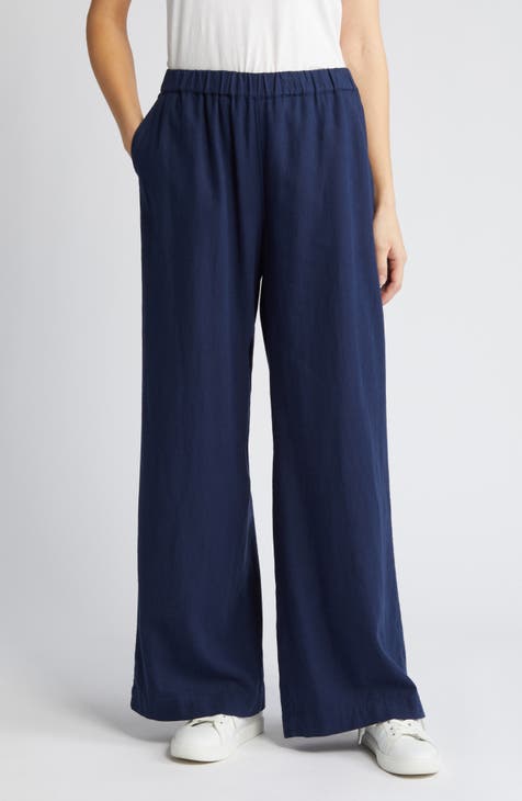 Navy blue flat-front essential Wide leg Pants