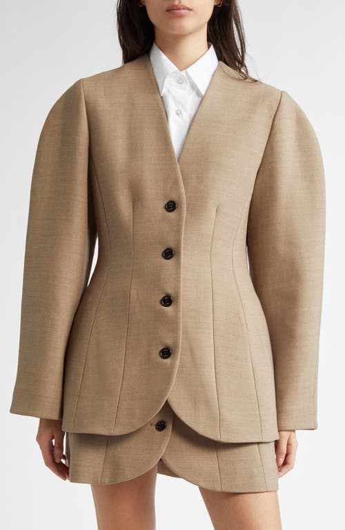 Shop Eenk Hourglass Oversize Sleeve Wool Blend Jacket In Beige