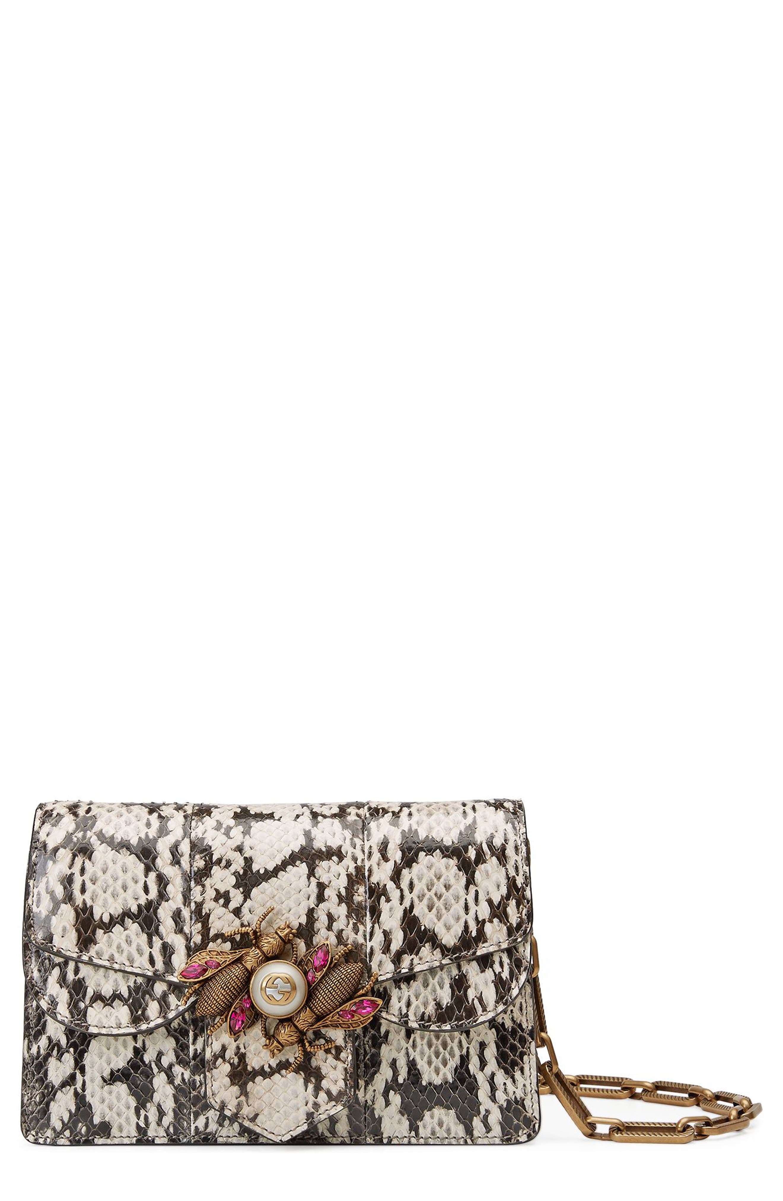 Gucci Mini Broadway Bee Genuine Snakeskin Shoulder Bag Nordstrom