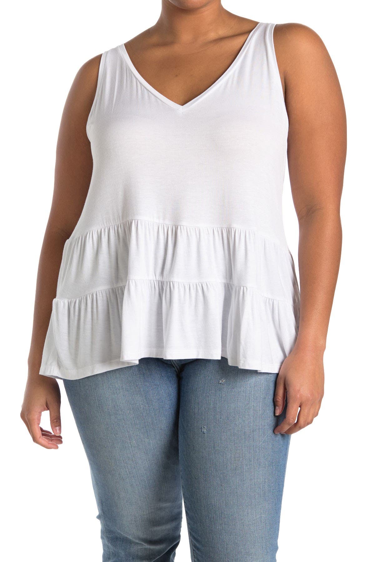 14th & Union Double V-neck Sleeveless Tiered Top In White