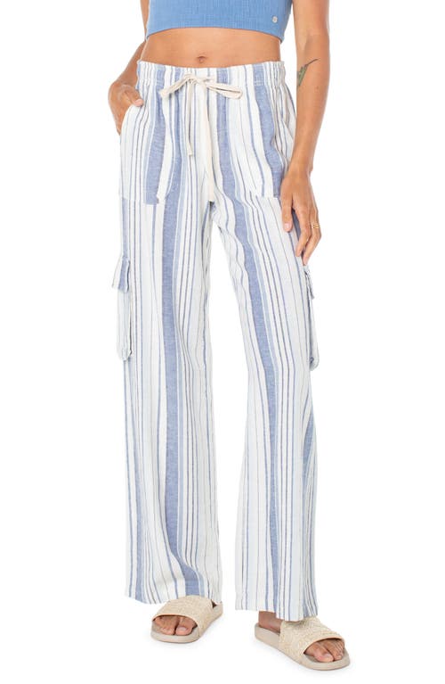 Shop Roxy Lagoon Stripe Linen Blend Cargo Pants In Mood Indigo