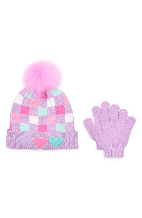 Omg Accessories Kids' Checkerboard Pom Beanie & Glove Set In Black