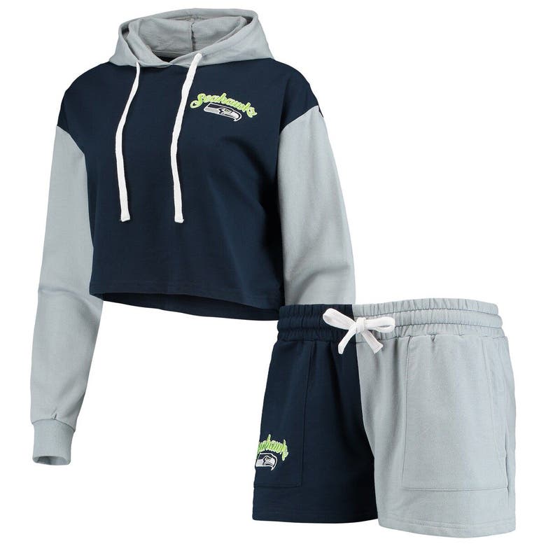 Foco College Navy/neon Green Seattle Seahawks Color-block Lounge Set