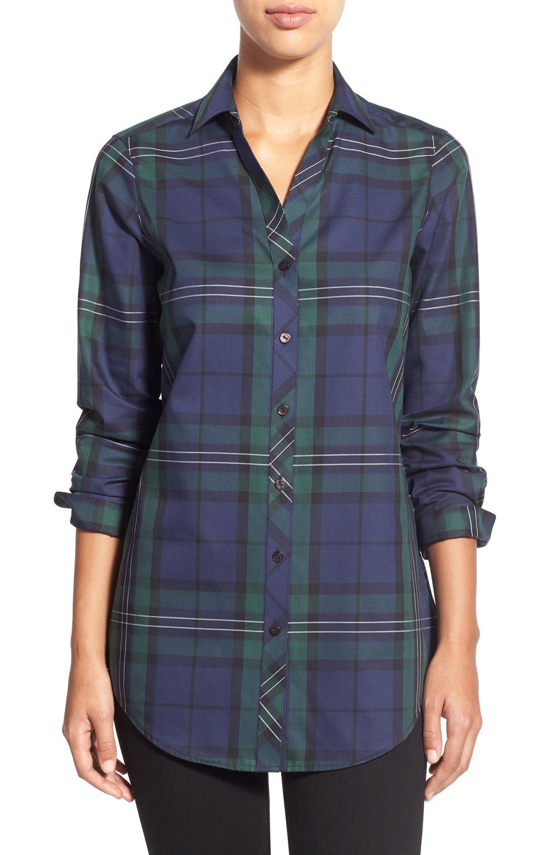 Foxcroft Black Watch Tartan Wrinkle Free Tunic Shirt (Regular & Petite